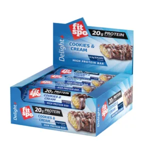 Protein bar FitSpo Delight 20g protein, Cookies and Cream, 12x60g