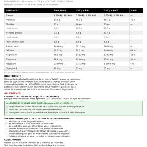 Étiquette française : informations nutritionnelles, ingrédients, allergènes et avertissements pour NPL Gainer Pro Mass 2 kg