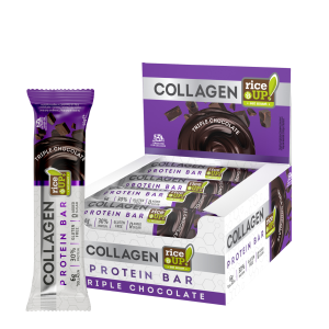 Barres protéinées RiceUP! Collagen Triple Chocolate - 30% protéines, sans sucre ajouté - Pack 12x50g