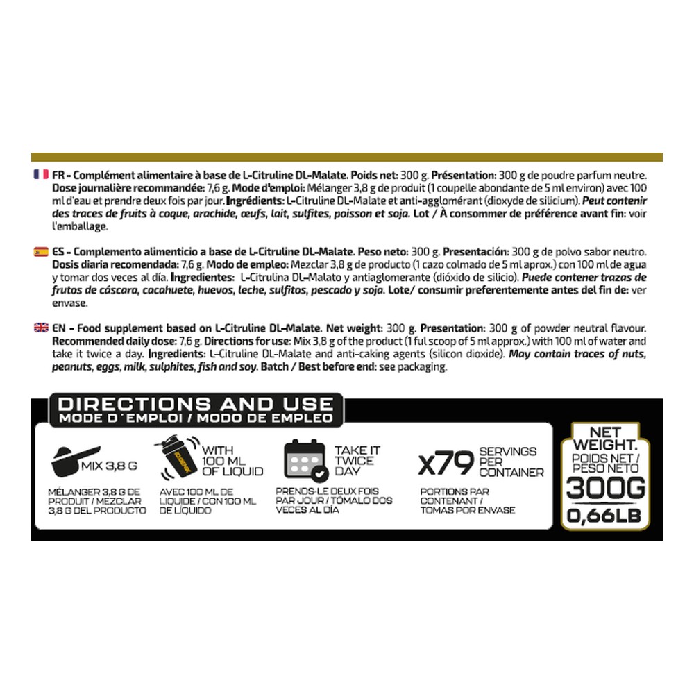 iO.Genix Citrulline Malate 300 g – Neutre – étiquette au dos iO.Genix Citrulline Malate 300 g - Neutre – étiquette au dos
