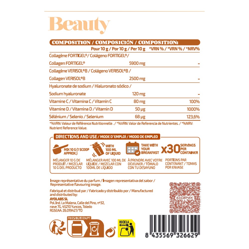 iO.Genix Collagène Beauté 300 g – Thé glacé pêche – tableau nutritionnel iO.Genix Collagène Beauté 300 g - Thé glacé pêche – tableau nutritionnel
