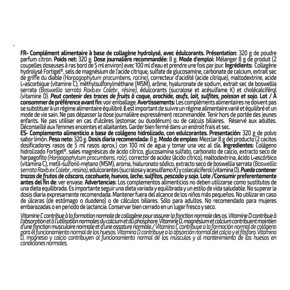 iO.Genix Collagène Peptides Fortigel 320 g – Citron – étiquette au dos iO.Genix Collagène Peptides Fortigel 320 g - Citron – étiquette au dos