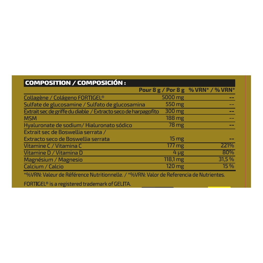iO.Genix Collagène Peptides Fortigel 320 g – Citron – tableau nutritionnel iO.Genix Collagène Peptides Fortigel 320 g - Citron – tableau nutritionnel