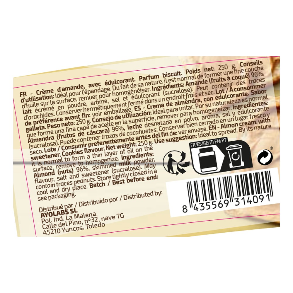 iO.Genix Crème d’amande à tartiner 250 g – Cookies – étiquette au dos iO.Genix Crème d'amande à tartiner 250 g - Cookies – étiquette au dos