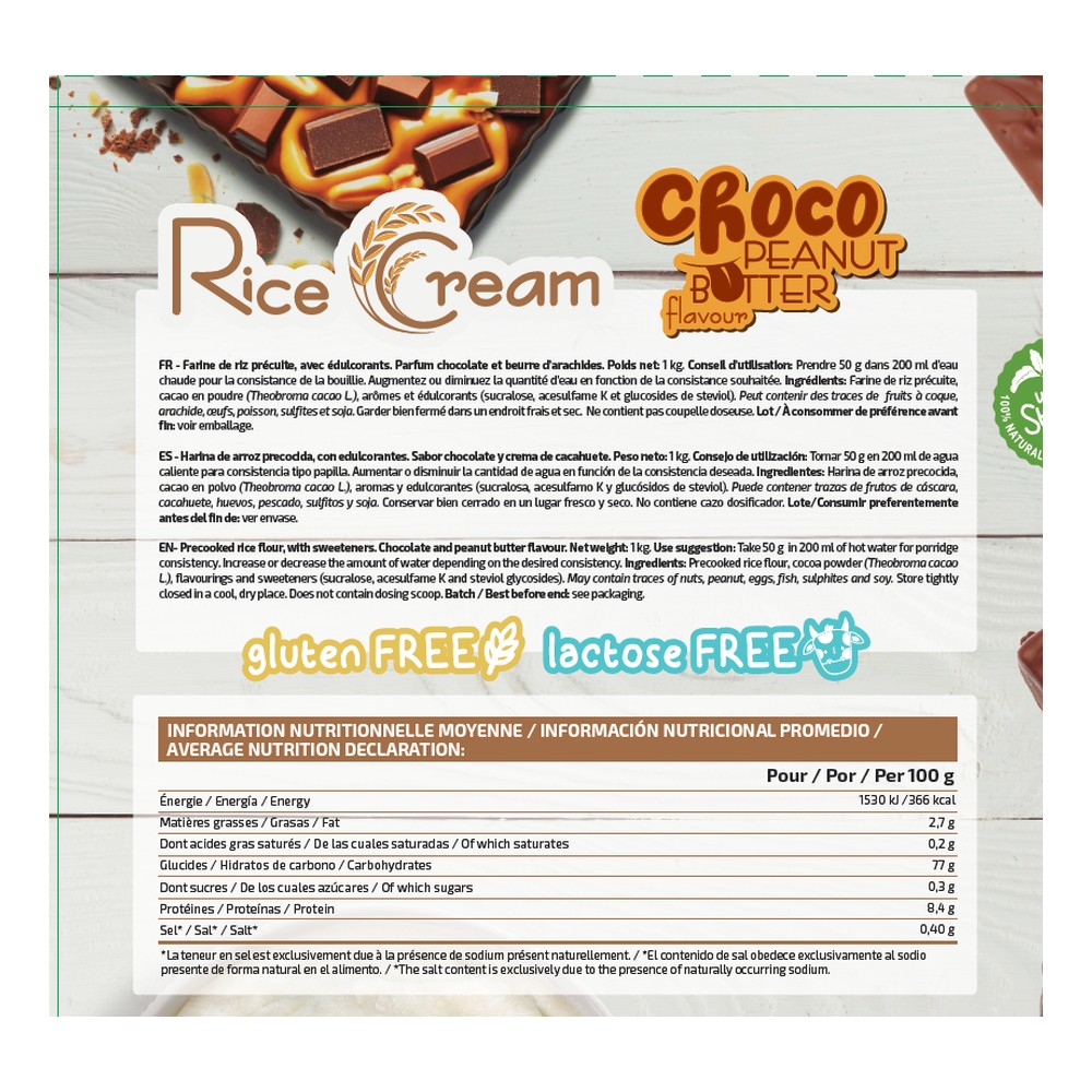 iO.Genix Crème de riz 1 kg – Chocolat beurre de cacahuète – étiquette au dos iO.Genix Crème de riz 1 kg - Chocolat beurre de cacahuète – étiquette au dos