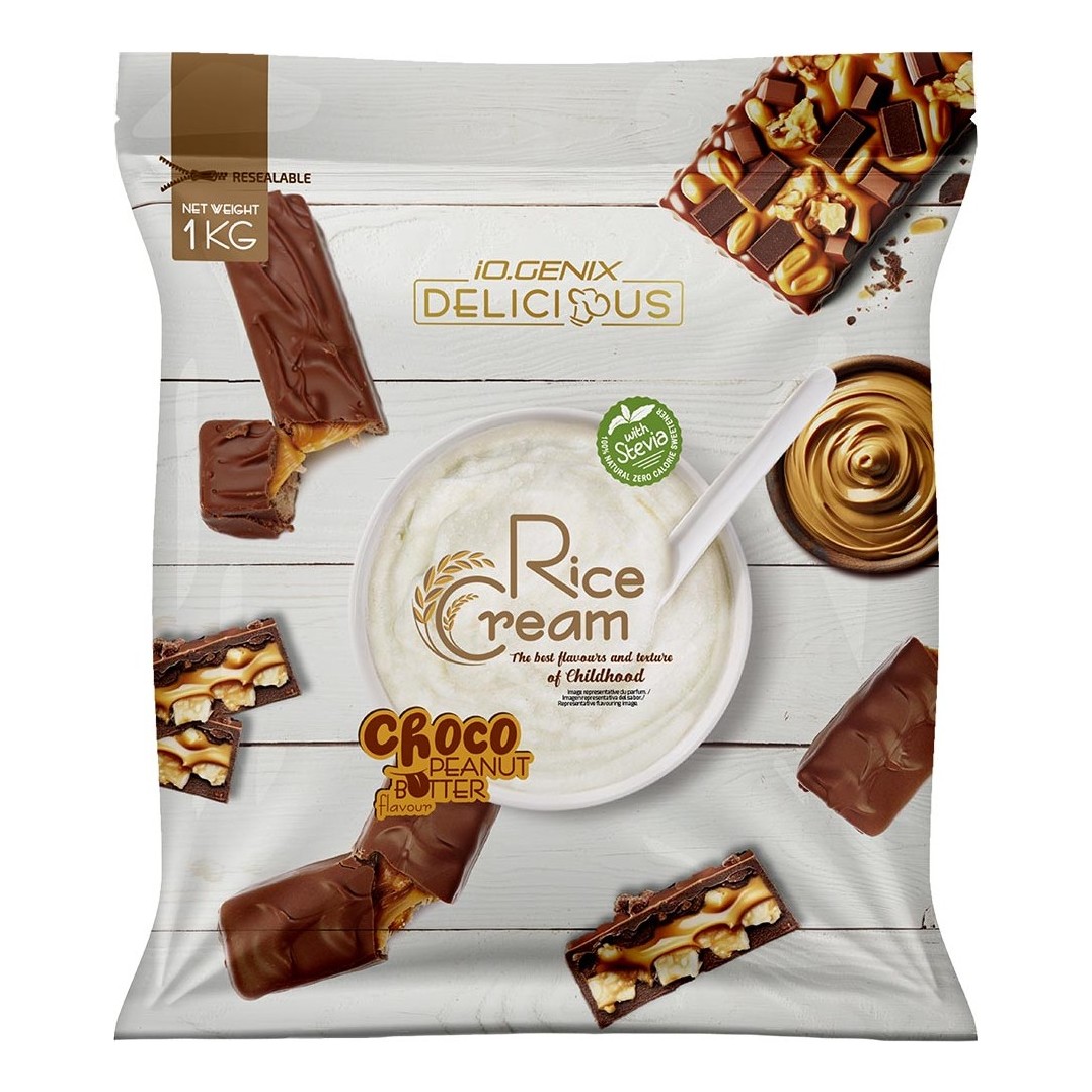 iO.Genix Crème de riz 1 kg – Chocolat beurre de cacahuète – face du produit iO.Genix Crème de riz 1 kg - Chocolat beurre de cacahuète – face du produit