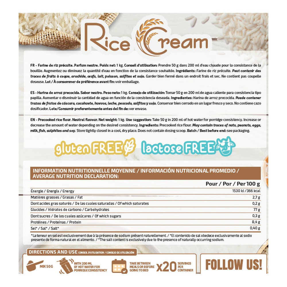 iO.Genix Crème de riz 1 kg – Nature – tableau nutritionnel iO.Genix Crème de riz 1 kg - Nature – tableau nutritionnel