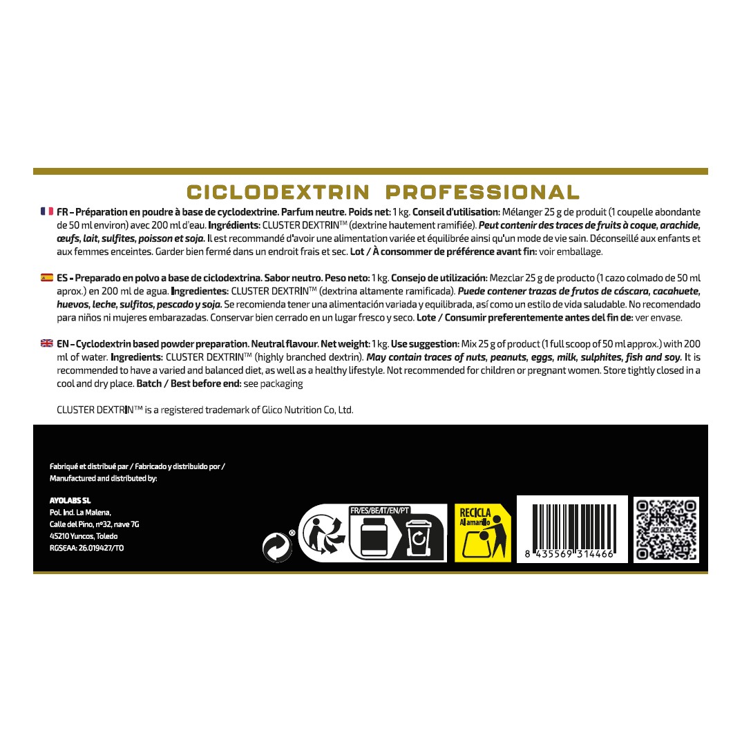 iO.Genix Cyclodextrine Professional 1 kg – Neutre – étiquette au dos iO.Genix Cyclodextrine Professional 1 kg - Neutre – étiquette au dos