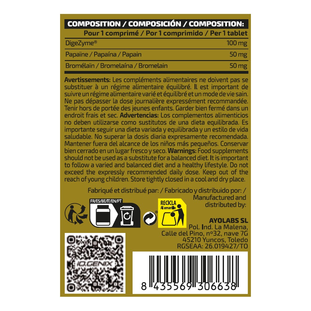 iO.Genix Enzymes digestives – 60 comprimés – tableau nutritionnel iO.Genix Enzymes digestives - 60 comprimés – tableau nutritionnel