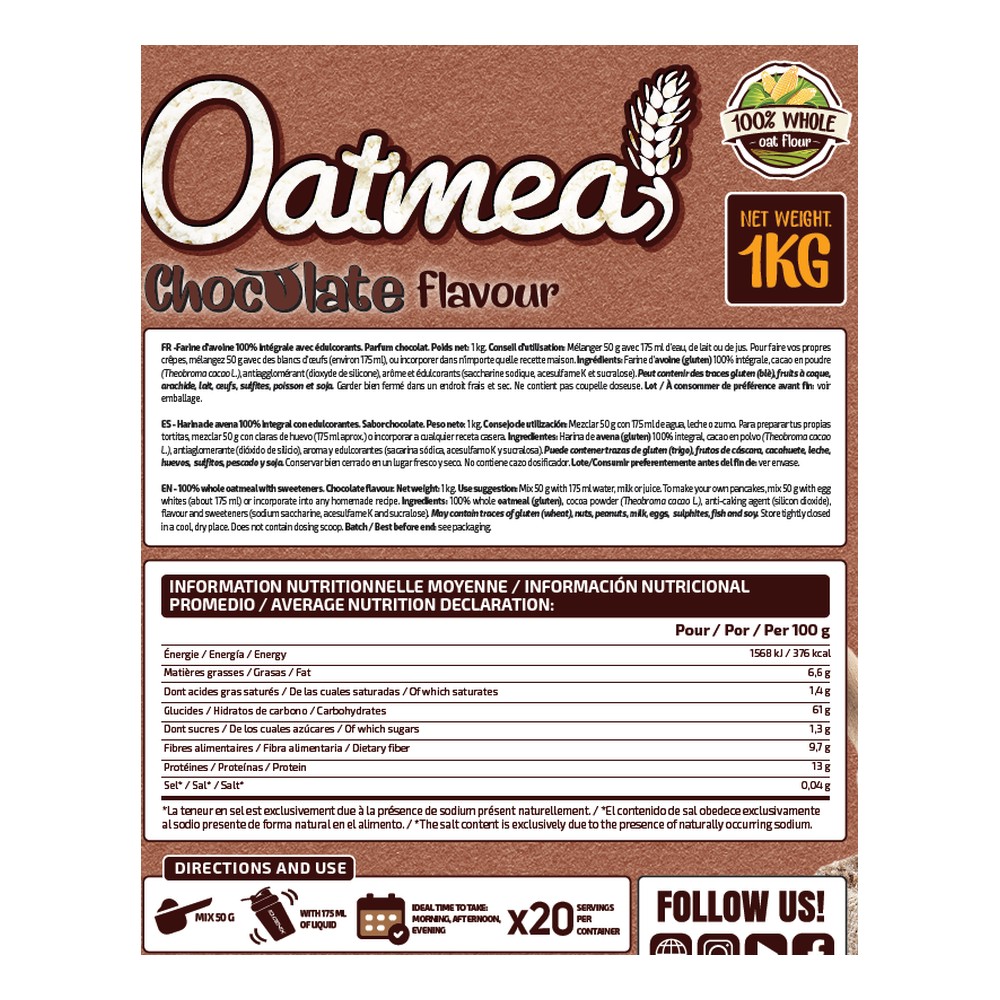 iO.Genix Farine d’avoine 1 kg – Chocolat – étiquette au dos iO.Genix Farine d'avoine 1 kg - Chocolat – étiquette au dos