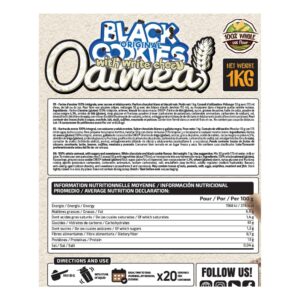 iO.Genix Farine d'avoine 1 kg - Chocolat blanc & cookies cacao – étiquette au dos