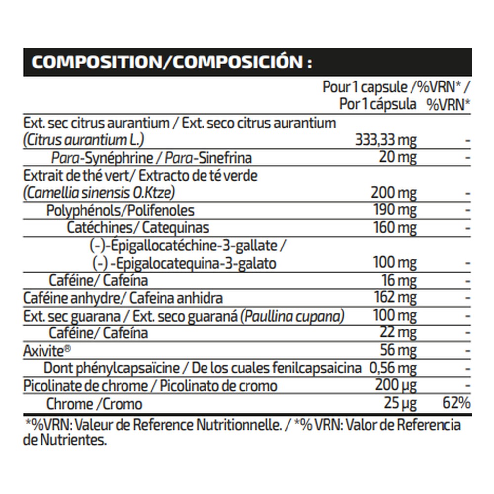 iO.Genix iO Burner – 60 gélules – tableau nutritionnel iO.Genix iO Burner - 60 gélules – tableau nutritionnel