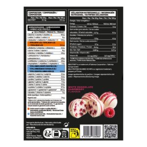 iO.Genix Isolat de protéines de lait 2 kg - Chocolat blanc framboise – tableau nutritionnel