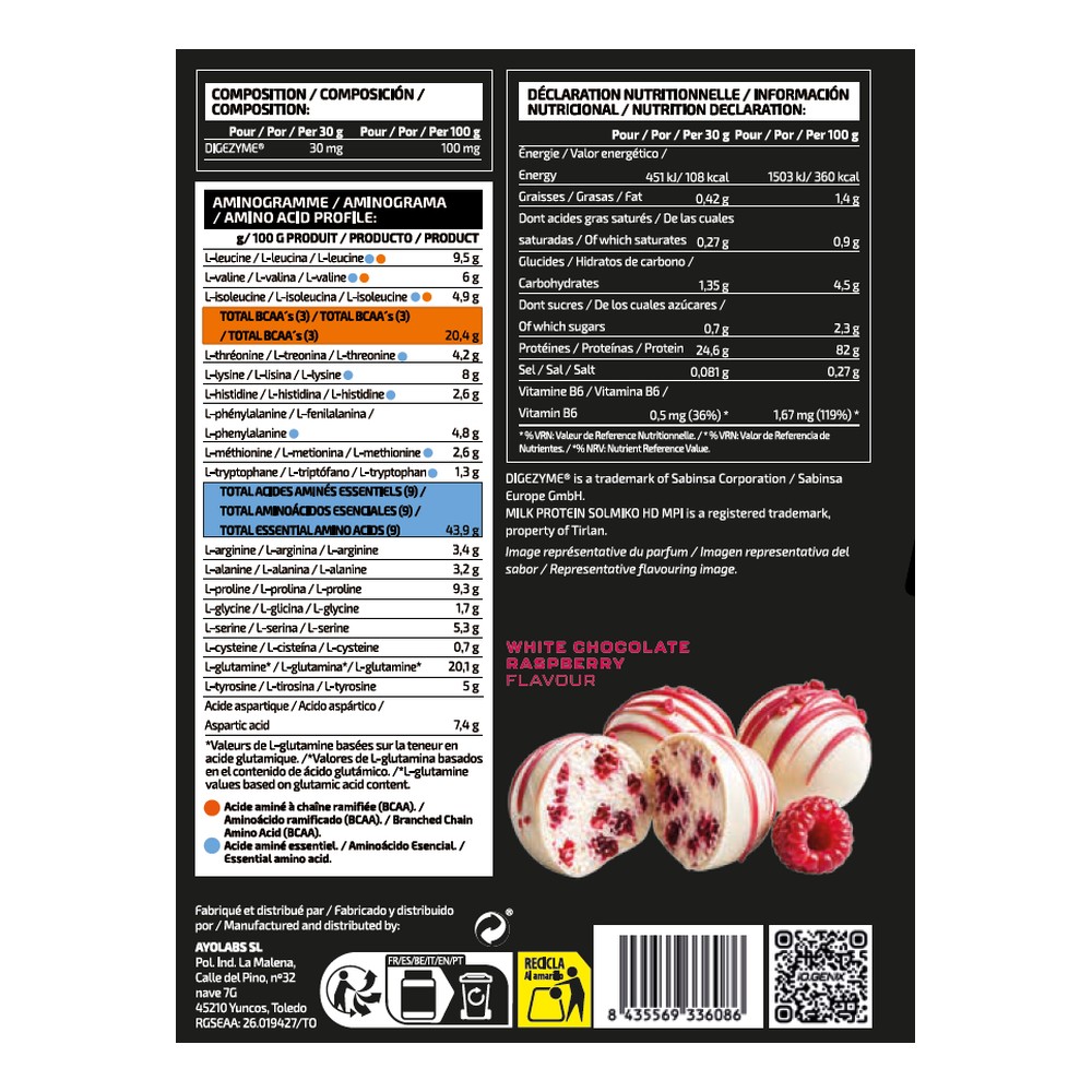 iO.Genix Isolat de protéines de lait 2 kg – Chocolat blanc framboise – tableau nutritionnel iO.Genix Isolat de protéines de lait 2 kg - Chocolat blanc framboise – tableau nutritionnel