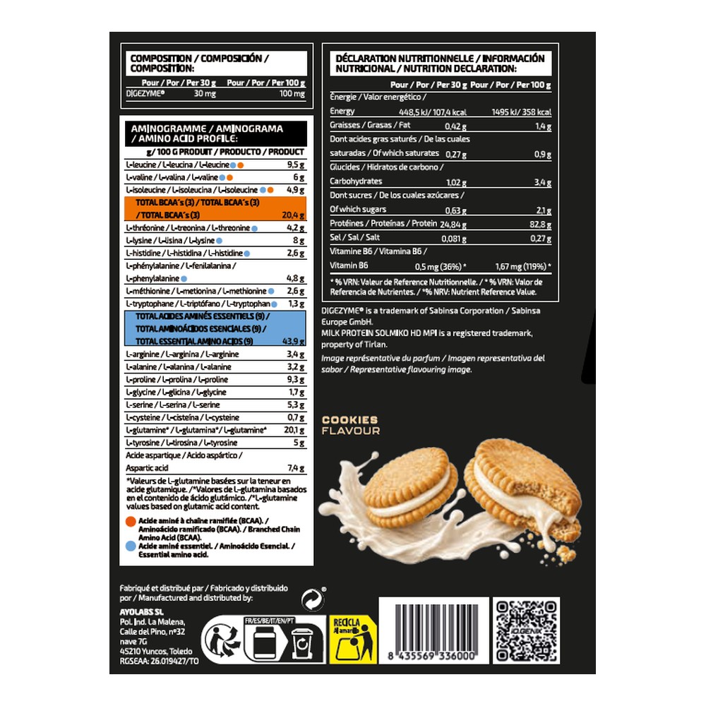 iO.Genix Isolat de protéines de lait 2 kg – Cookies – tableau nutritionnel iO.Genix Isolat de protéines de lait 2 kg - Cookies – tableau nutritionnel