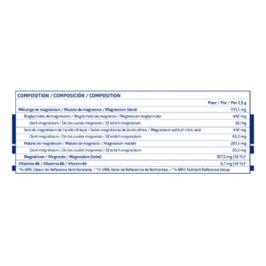 iO.Genix Mag-3 Triple Magnésium 250 g - Thé glacé pêche – tableau nutritionnel