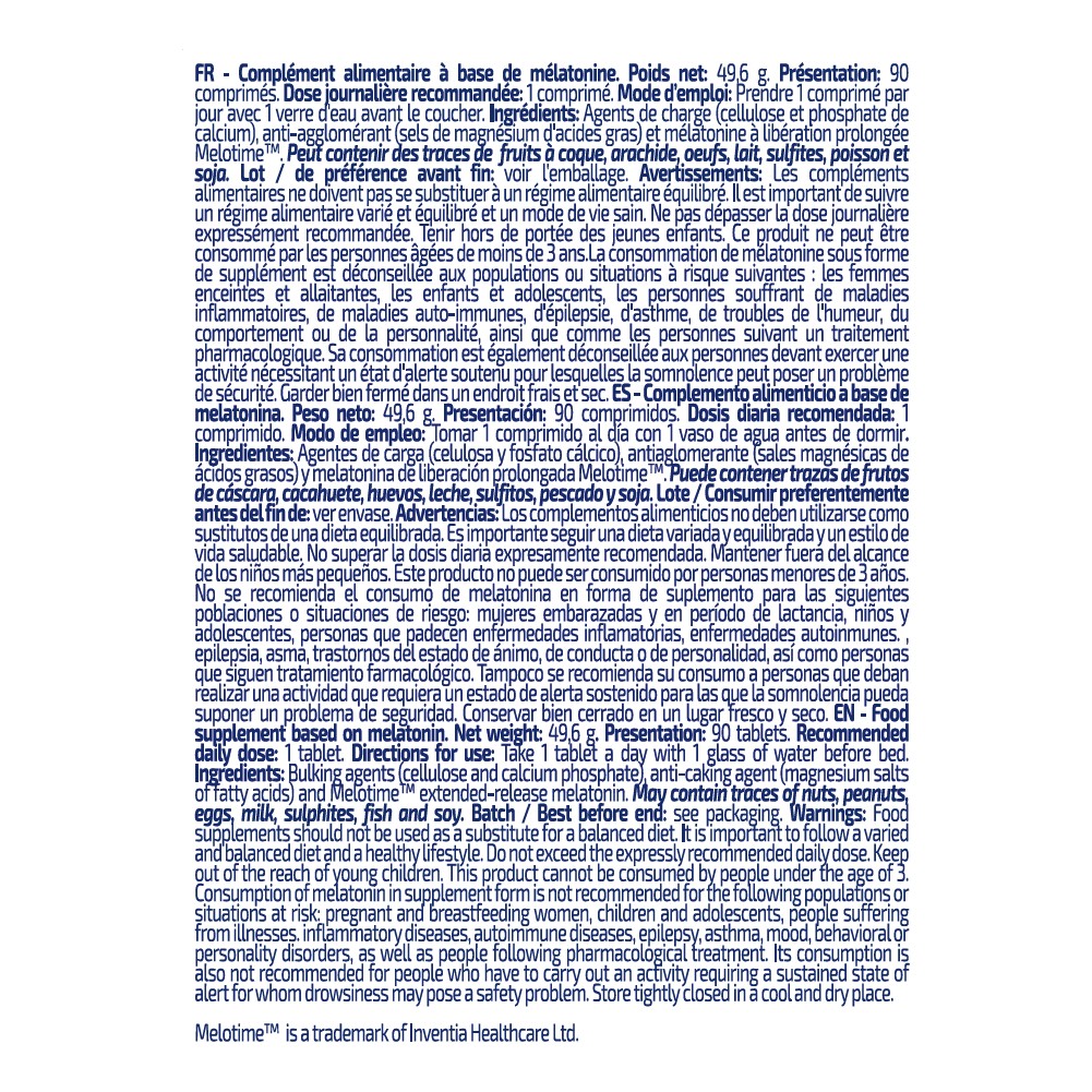 iO.Genix Mélatonine libération prolongée – 90 comprimés – étiquette au dos iO.Genix Mélatonine libération prolongée - 90 comprimés – étiquette au dos