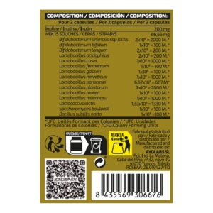 iO.Genix Probiotiques 15 souches - 60 gélules – tableau nutritionnel