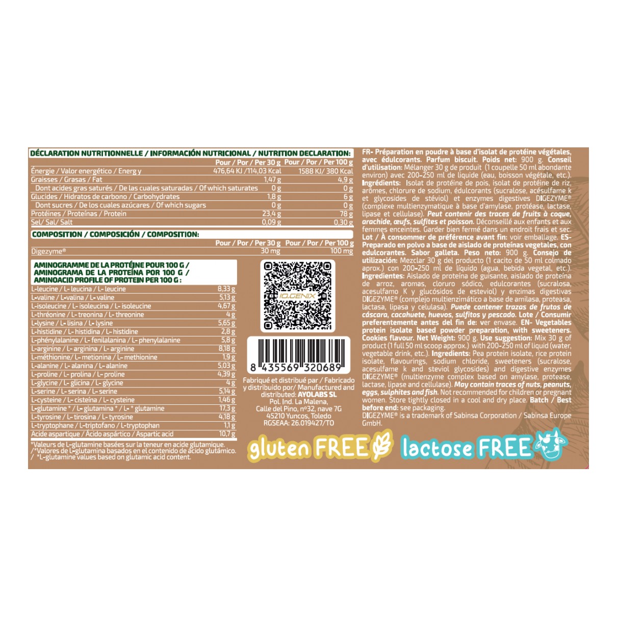 iO.Genix Protéine Vegan 900 g – Biscuit Marie – tableau nutritionnel iO.Genix Protéine Vegan 900 g - Biscuit Marie – tableau nutritionnel