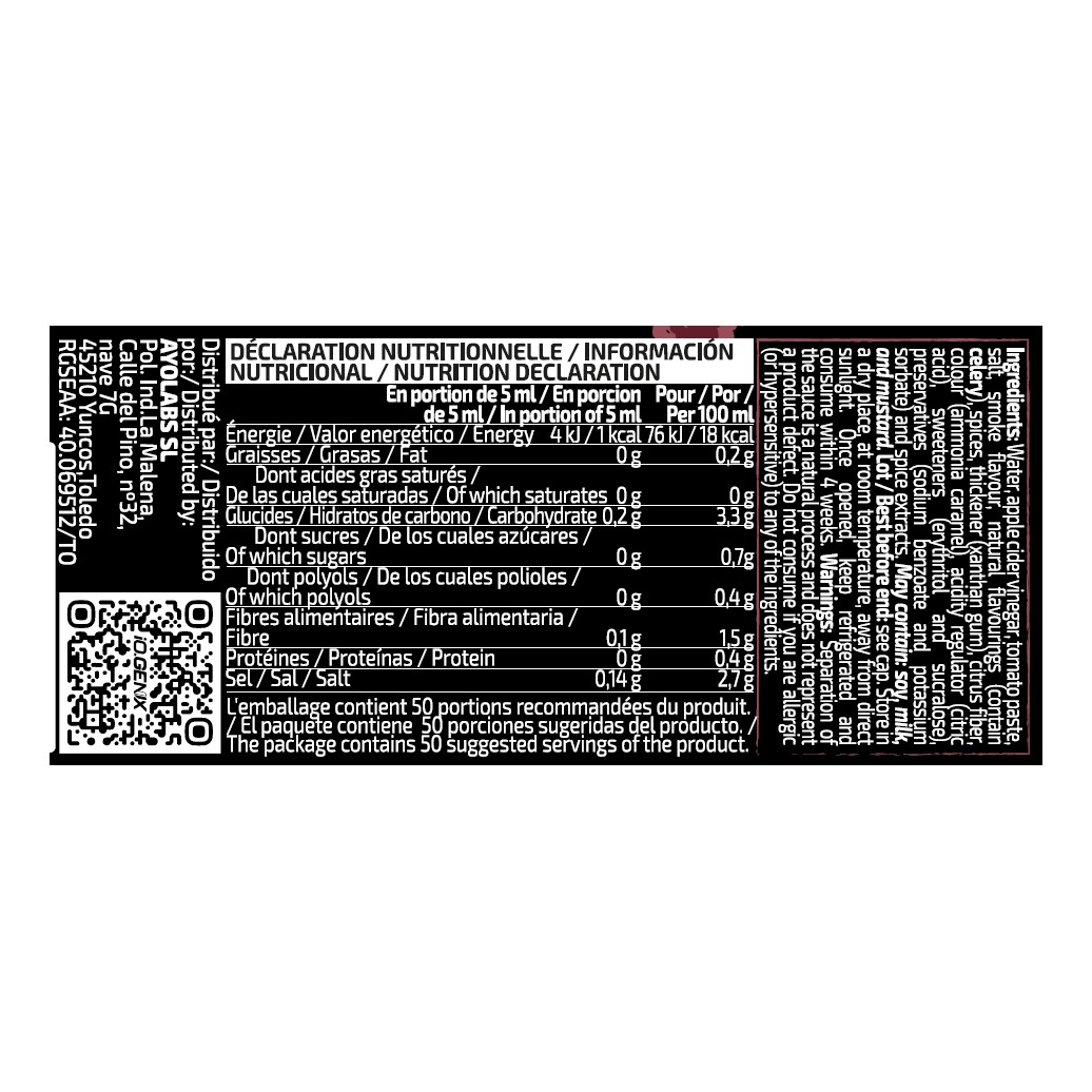 iO.Genix Sauce BBQ Original Gourmet Selection 250 ml – tableau nutritionnel iO.Genix Sauce BBQ Original Gourmet Selection 250 ml – tableau nutritionnel