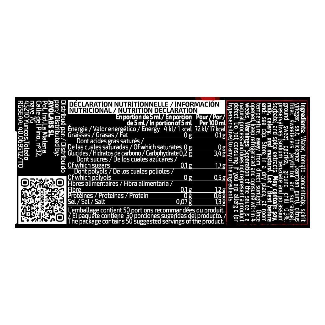 iO.Genix Sauce Ketchup & chili doux Gourmet Selection 250 ml – tableau nutritionnel iO.Genix Sauce Ketchup & chili doux Gourmet Selection 250 ml – tableau nutritionnel