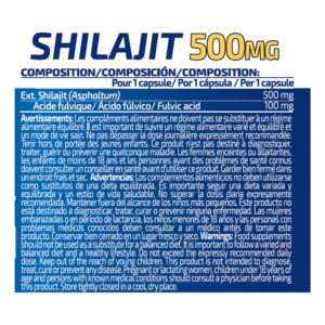 iO.Genix Shilajit 500 mg - 60 gélules – tableau nutritionnel
