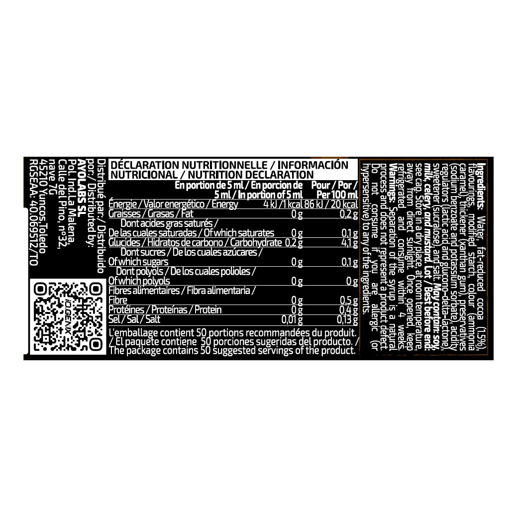iO.Genix Sirop Chocolat Dubaï Intense Gourmet Selection 250 ml – tableau nutritionnel iO.Genix Sirop Chocolat Dubaï Intense Gourmet Selection 250 ml – tableau nutritionnel