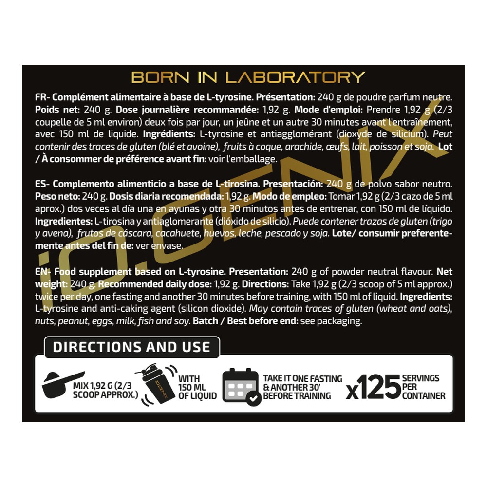 iO.Genix Tyrosine pure 240 g – Neutre – étiquette au dos iO.Genix Tyrosine pure 240 g - Neutre – étiquette au dos