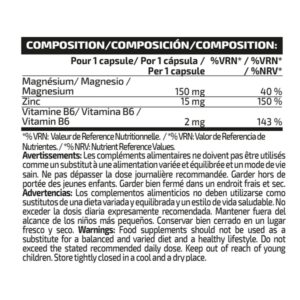 iO.Genix ZMA Zinc Magnésium B6 - 60 gélules – tableau nutritionnel