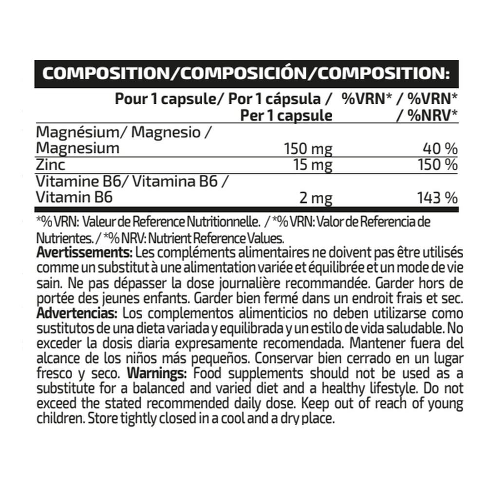 iO.Genix ZMA Zinc Magnésium B6 – 60 gélules – tableau nutritionnel iO.Genix ZMA Zinc Magnésium B6 - 60 gélules – tableau nutritionnel