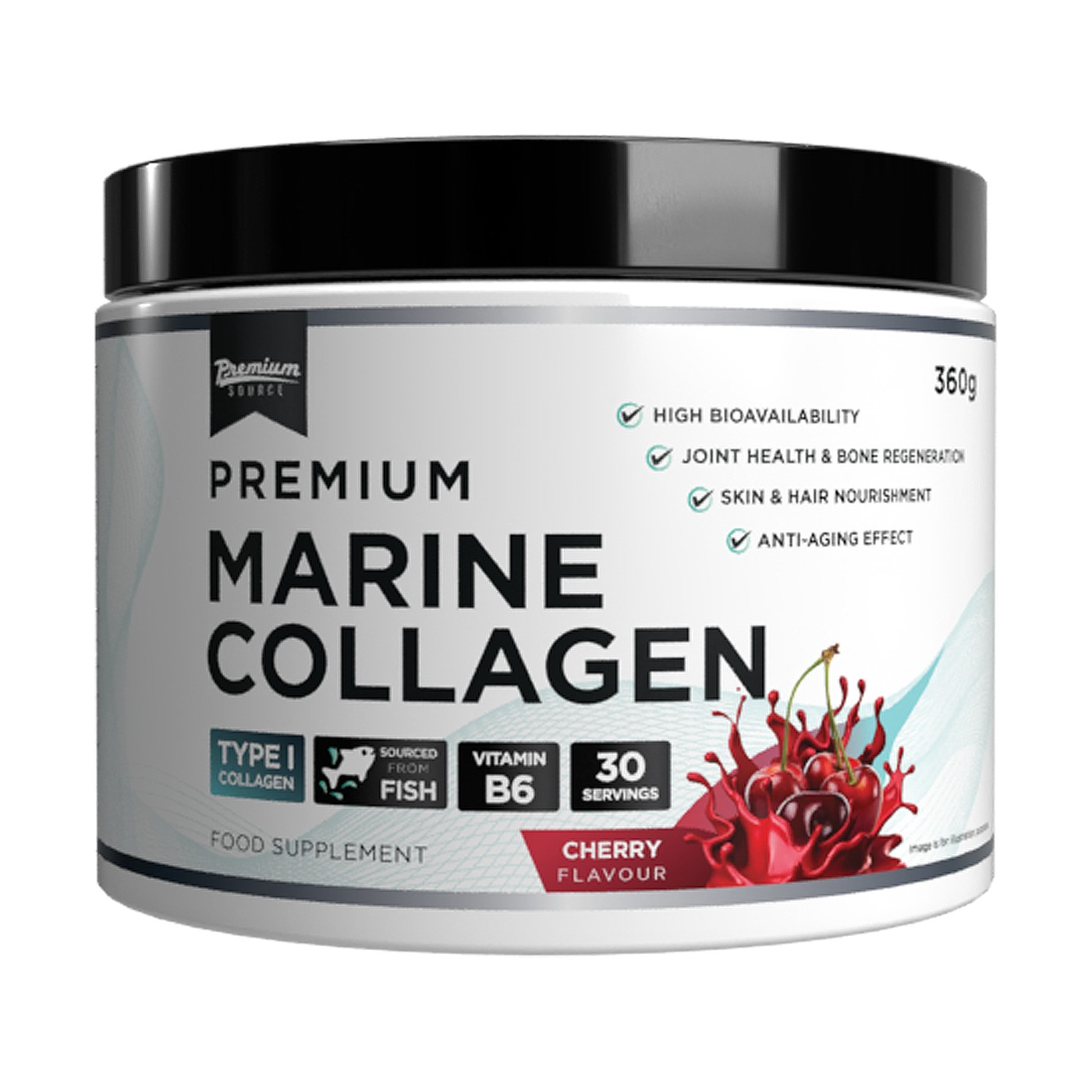 Premium Source Collagène Marin + Vitamine B6 360 g Cerise Pot Premium Source Collagène Marin + Vitamine B6 360 g saveur cerise